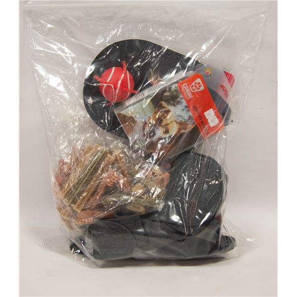 BAG LOT OF ASSORTED SIZE XS DOG TOYS, TREATS AND