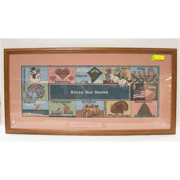 LARGE VINTAGE FRAMED TAPESTRY PICTURE “BLESS