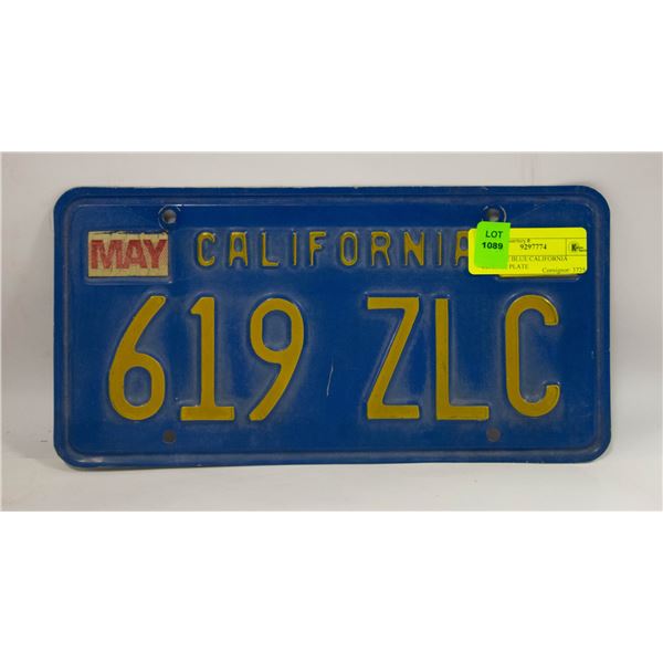 VINTAGE BLUE CALIFORNIA LICENSE PLATE