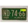 Image 1 : 1968 ALBERTA LICENSE PLATE