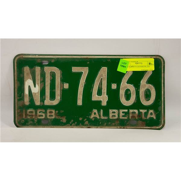 1968 ALBERTA LICENSE PLATE