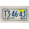 Image 1 : 1966 ALBERTA LICENSE PLATE