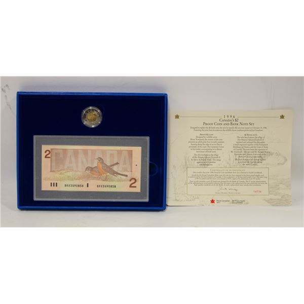 1996 FIRST & LAST $2 CURRENCY PROOF SET W COA