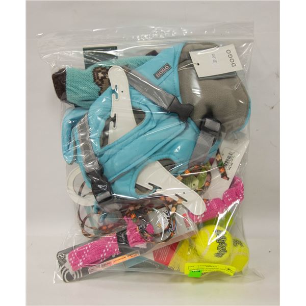 BAG LOT OF ASSORTED SIZE XS DOG TOYS, TREATS AND