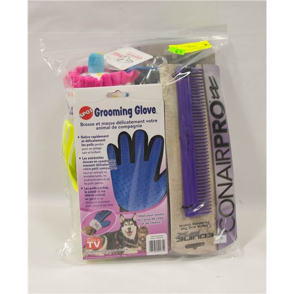 GROOMING KIT WITH GROOM GLOVE, YELLOW LEASH