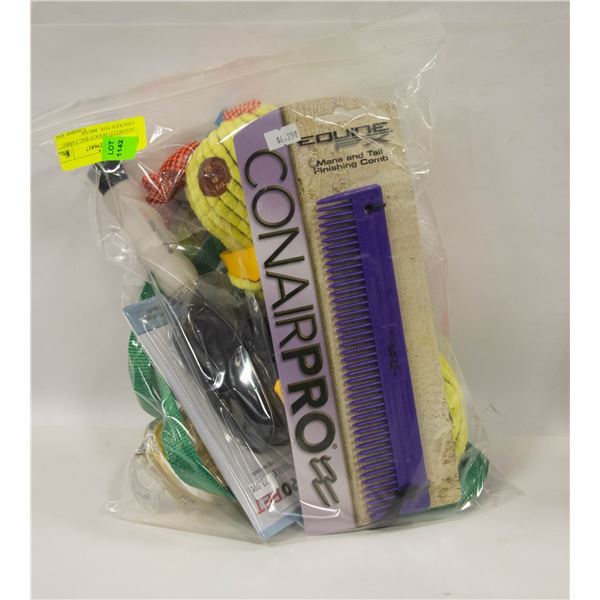 ASSORTED DOOGY BAG, FABRIC CHICKEN TOY, BRUSH