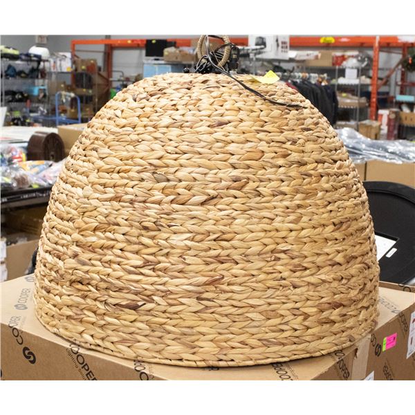 LARGE WICKER DOME LIGHT FIXTURE