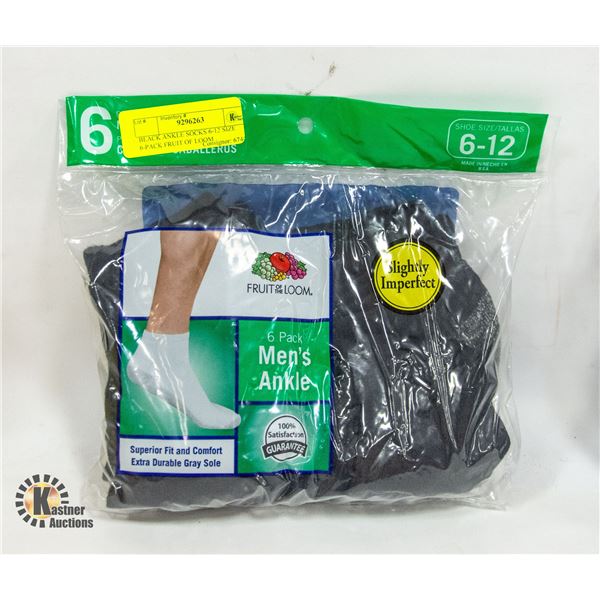 BLACK ANKLE SOCKS 6-12 SIZE 6-PACK FRUIT OF LOOM