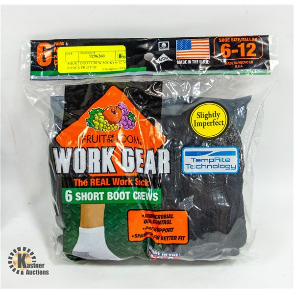 SHORT BOOT CREW SOCKS 6-12 SIZE 6-PACK FRUIT OF