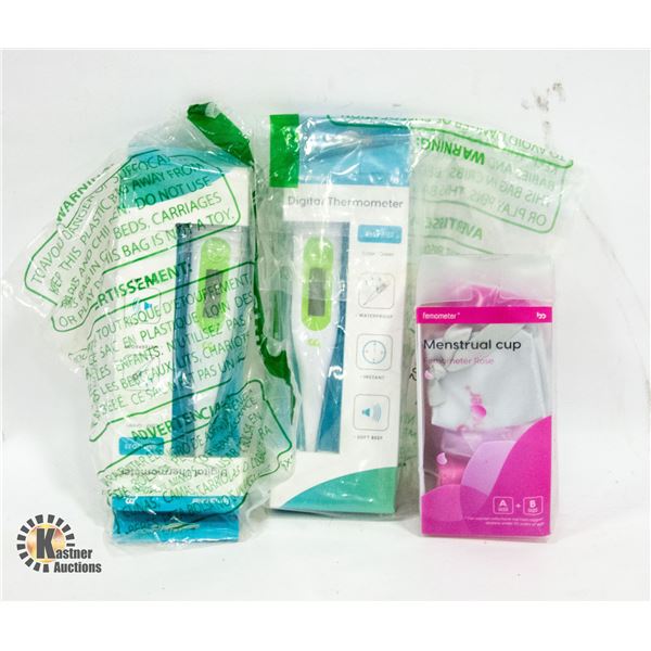 FLAT OF 2 MENSTRUAL CUPS AND 2 DIGITAL THERMOMETER