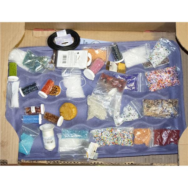 BEADING NEEDLES, BEADS, LEATHER CORD & GLASS