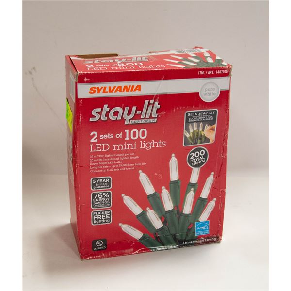 SYLVANIA STAY-LIT 2 SETS OF 100 LED MINI LIGHTS