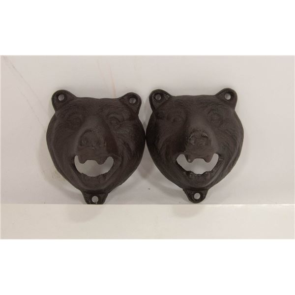2 CAST IRON BEAR WALL MOUNT BOTTLE OPENERS-ESTATE