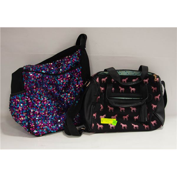 GIRLS JUSTICE SEQUIN LARGE BAG & PINK UNICORN