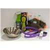Image 1 : ASSORTED FLAT 2 TILT BOWLS, LEASH AND TOYS