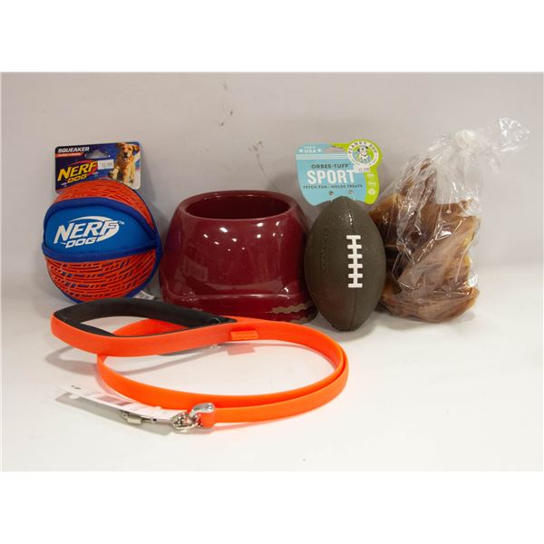 ASSORTED LRG BREED FLAT INCLUDES BOWLS, TOYS AND