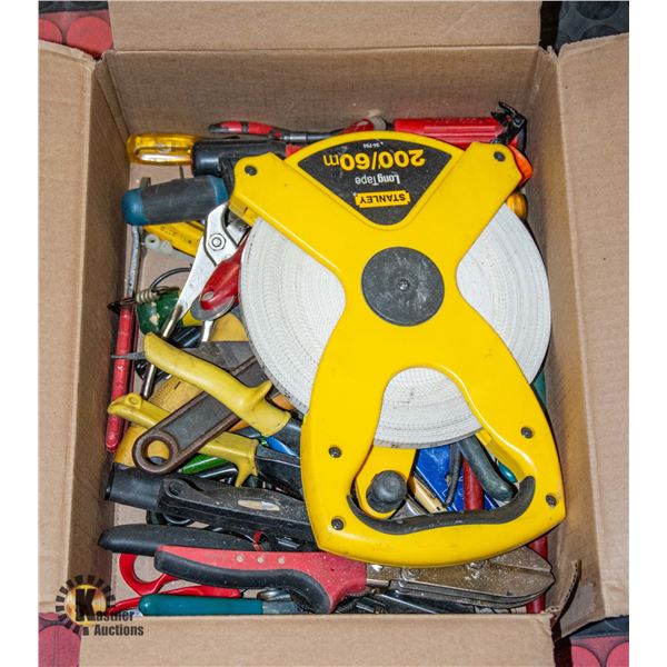 BOX WITH TOOLS AND STANELY 200 FEET TAPE MEASURE box-with-tools-and-stanely-200-feet-tape-measure