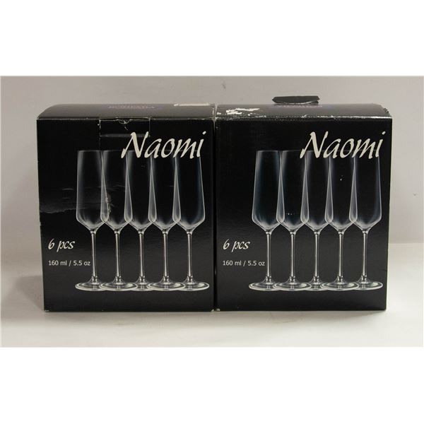 CRYSTAL CHAMPAGNE FLUTES- LOT OF 12 IN BOX