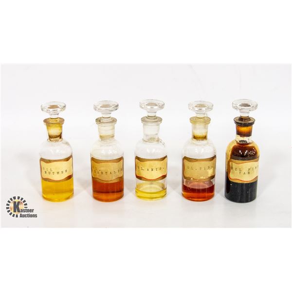 5 ANTIQUE PHARMACY GLASS BOTTLES **FOR DECOR**
