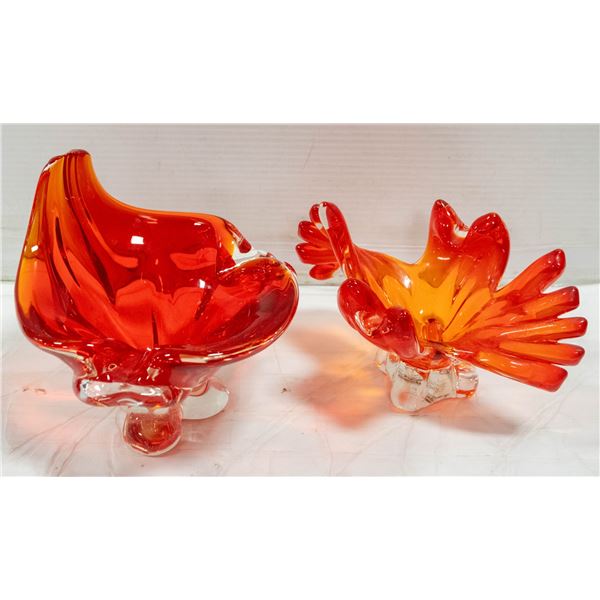 2 BLOWN ART GLASS CANDY DISH