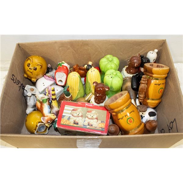 FLAT OF ASSORTED SALT AND PEPPER SHAKERS