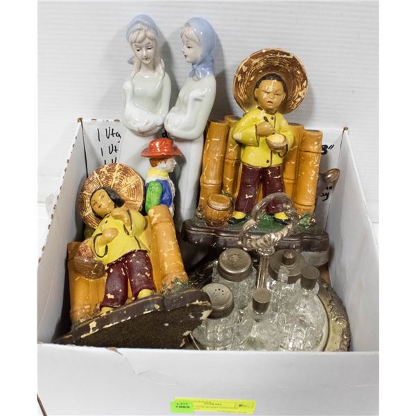 FLAT OF ASSORTED VINTAGE FIGURINES, VINTAGE