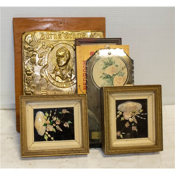 FLAT OF VINTAGE WALL HANGINGS/FRAMES