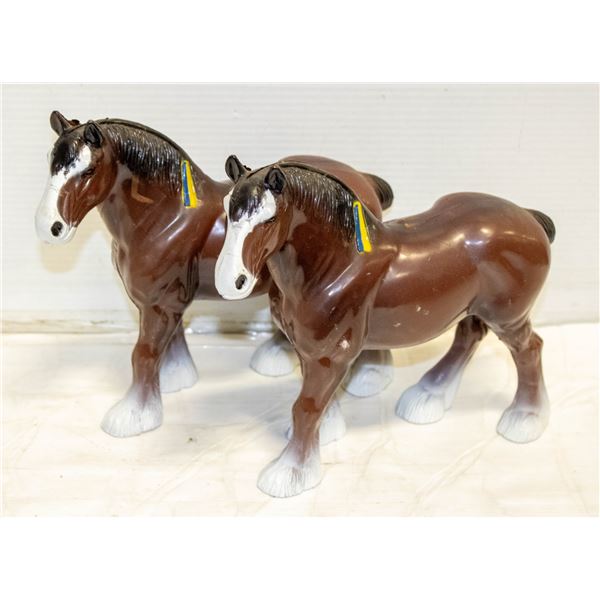 SET OF 2 CLYDESDALE PLASTIC HORSE FIGURINES
