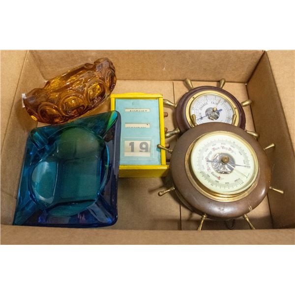 2 VINTAGE BAROMETERS AND A VINTAGE SCROLL