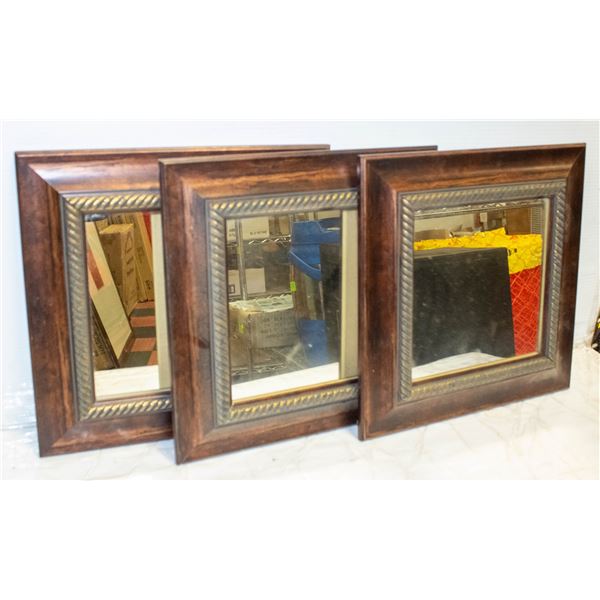 SET OF 3 FRAMED MIRRORS WALL DECOR + ASSORTED BLK