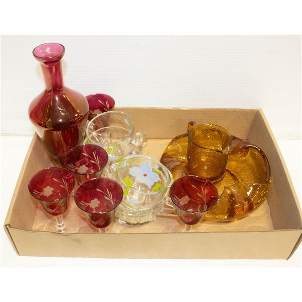 2 VINTAGE CRACKLE GLASS PRODUCTS, DECORATIVE