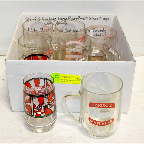SET OF 6 VINTAGE HIRES ROOT BEER GLASS MUGS +
