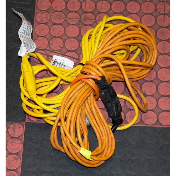 50FT OF EXTENSION CORDS 1 YELLOW, 1 ORANGE