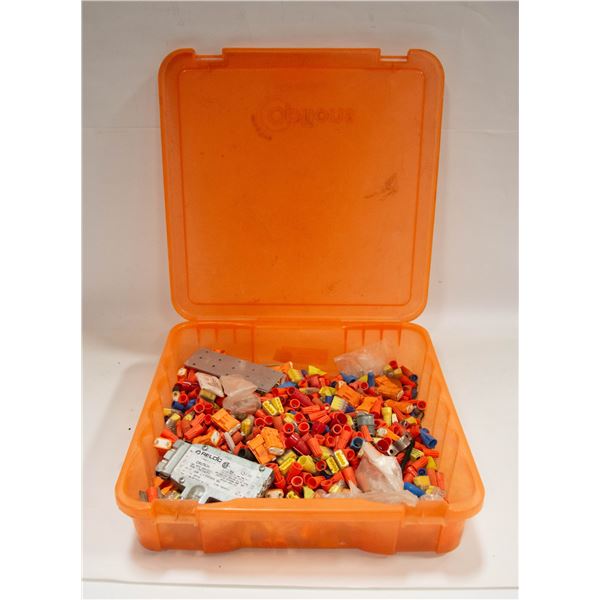 ORANGE CONTAINER LOADED WITH ELECTRICAL PARTS