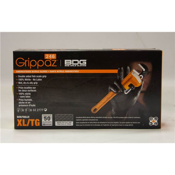 GRIPPAZ BDG DISPOSABLE GLOVES SIZE XL/G 50 PIECES