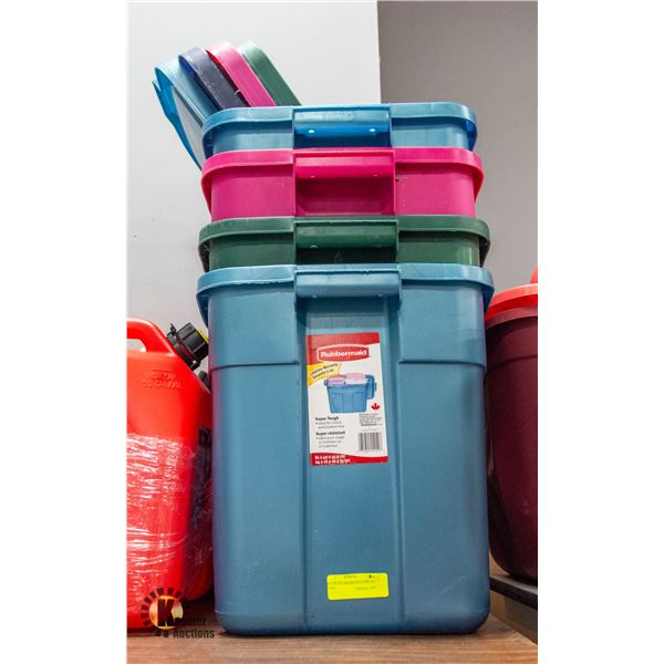 LOT OF 4 RUBBERMAID STORAGE TOTES