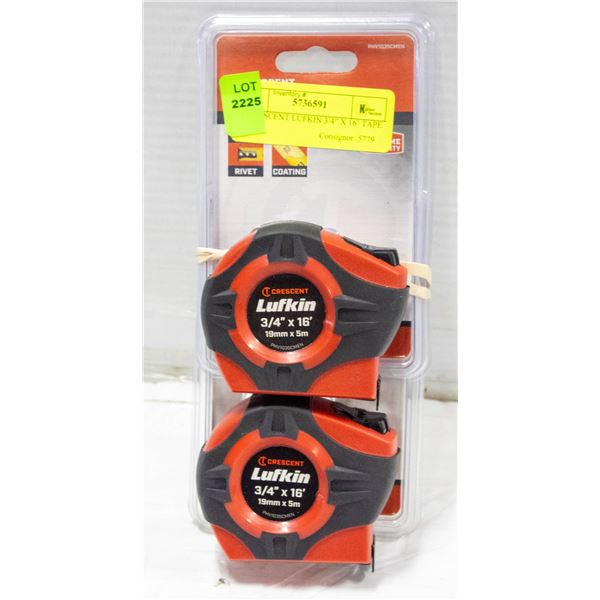 2 CRESCENT LUFKIN 3/4” X 16’ TAPE MEASURES