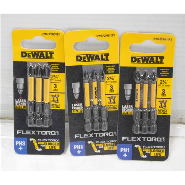 3 PACKS OF 3 DEWALT 2 1/4” FLEX TORO PH1
