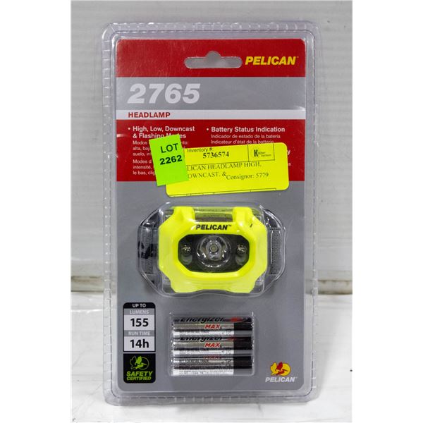2765 PELICAN HEADLAMP HIGH, LOW, DOWNCAST. &