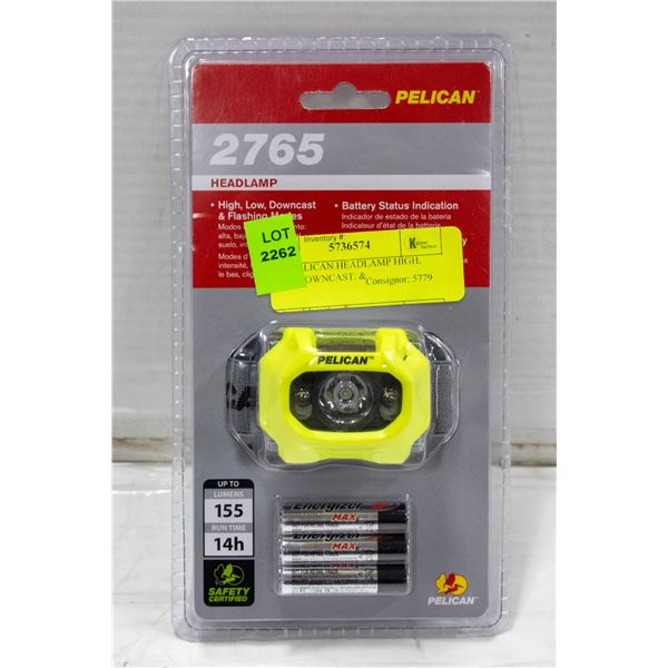 2765 PELICAN HEADLAMP HIGH, LOW, DOWNCAST. &