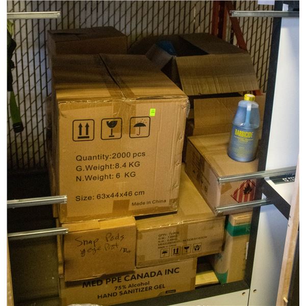 PALLET OF MASKS AND PPE AND BARBACIDE