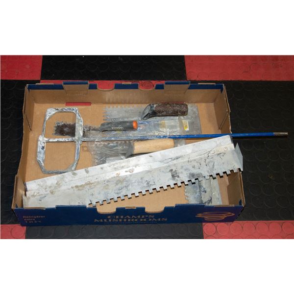 LARGE FLAT OF NEW AND USED TROWELS - SM-LG SIZES