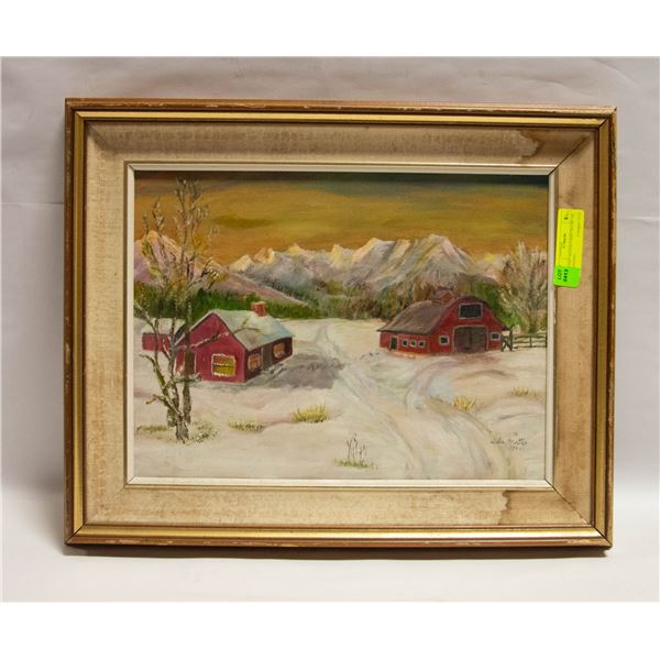ARTIST SIGNED FARM THEME OIL PAINTING