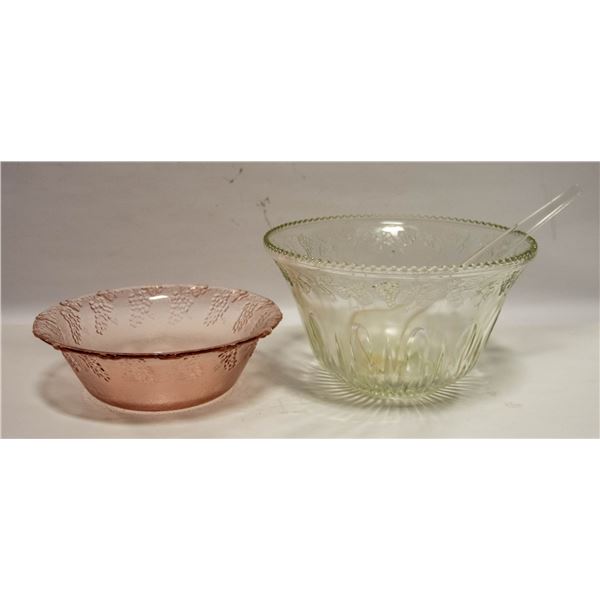2 GLASS PUNCH BOWLS AND LADLE