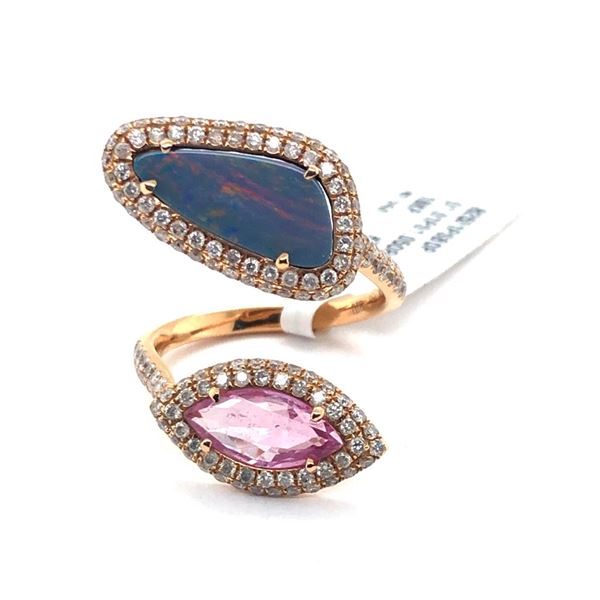 1.05ct Pink Sapphire 1.69ct Opal 18K Yellow Gold Ring