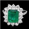 Image 1 : 14k White Gold 3.13ct Emerald 1.35ct Diamond Ring