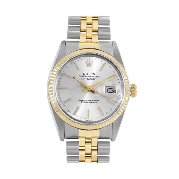 Rolex Mens 36MM Yellow Gold And Steel Silver Datejust Jubilee Band Watch