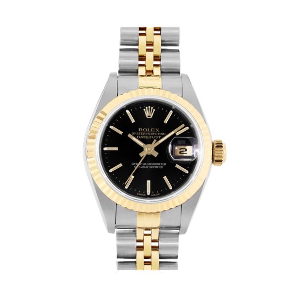 Rolex Ladies 18K Yellow Gold And Steel Black Index Watch