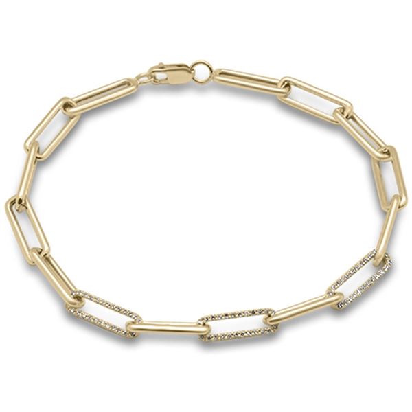 0.33ct 14K Yellow Gold Diamond Paperclip Bracelet 7" Long