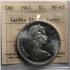Image 1 : 1965 Queen Elizabeth II Canadian Silver Dollar ICCS MS 63